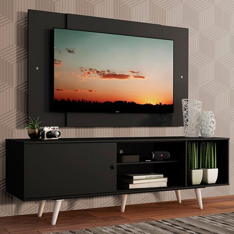 Rack Madesa Dubai com Pés e Painel para Tv até 58 Polegadas - Preto/preto 8n77