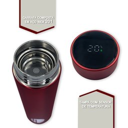 Garrafa Térmica com Display Indicador de Temperatura Interna Cor Vermelha - 3