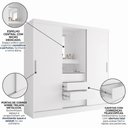 Ver imagem 4 de Guarda-Roupa Solteiro com Espelho 2 Portas de Correr 4 Gavetas Yescasa Branco Itália