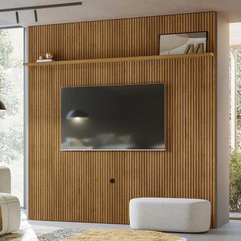 Painel Decorativo 245cm Hirta Frisado Mdp até 75 Cumaru G97 - Gran Belo