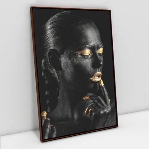 Quadro Decorativo Mulher Artística em Tela Canvas Tacolado Moldura Flutuante 4,5cm Madeira 80 X 120c