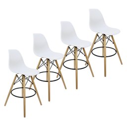 Kit 4 Banquetas Charles Eames Eiffel Wood Design Base Fixa Madeira - Branca - 1