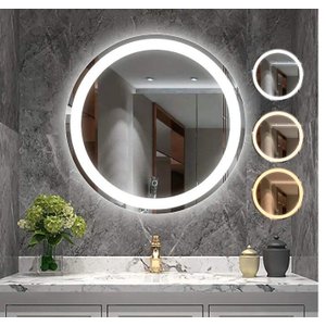 Espelho 4mm Banheiro Led 3 Cor Redondo 70cm Bivolt Grande Botão Tecla Touch 700 Luz Frontal