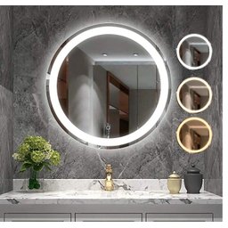 Espelho Banheiro Led 3 Cor Redondo 70cm Bivolt Grande Botão Tecla Touch 700 Luz Frontal - 6