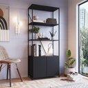 Ver imagem 1 de Estante Industrial 2 Portas Preto 74x180x35,8cm Metal e MDP - Placa e Ponto