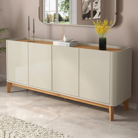 Buffet Balcão 180cm Sala com 4 Portas Flip 1.8 Patrimar Off White/cinamomo