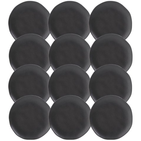 Jogo 12 Pratos de Sobremesa Porto Brasil 19cm Cerâmica Preto