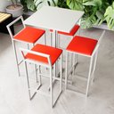Ver imagem 1 de Conjunto Mesa Alta Bar Bistrô Quadrada Branca 4 Banquetas Confort Estofado White Don Castro