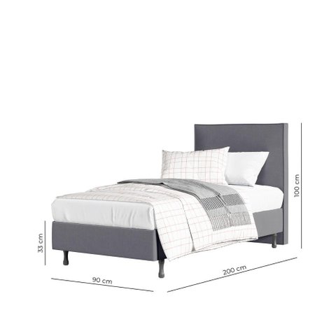Conjunto Cama Solteiro One e Cabeceira Veludo Pés Madeira Cinza