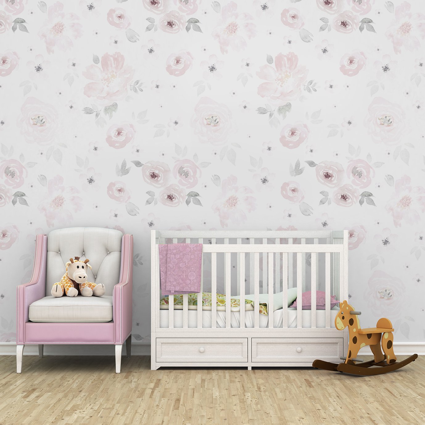 Papel de parede floral flores rosa infantil M² PP135 - 4