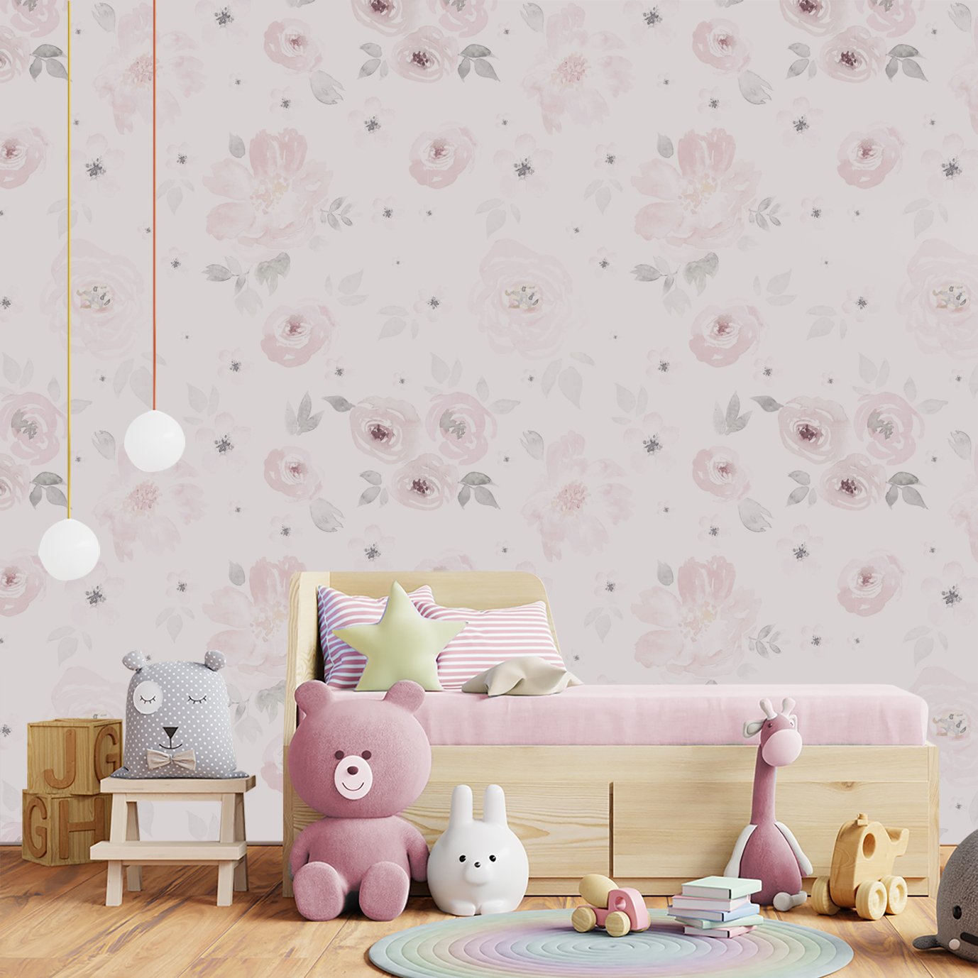 Papel de parede floral flores rosa infantil M² PP135 - 3