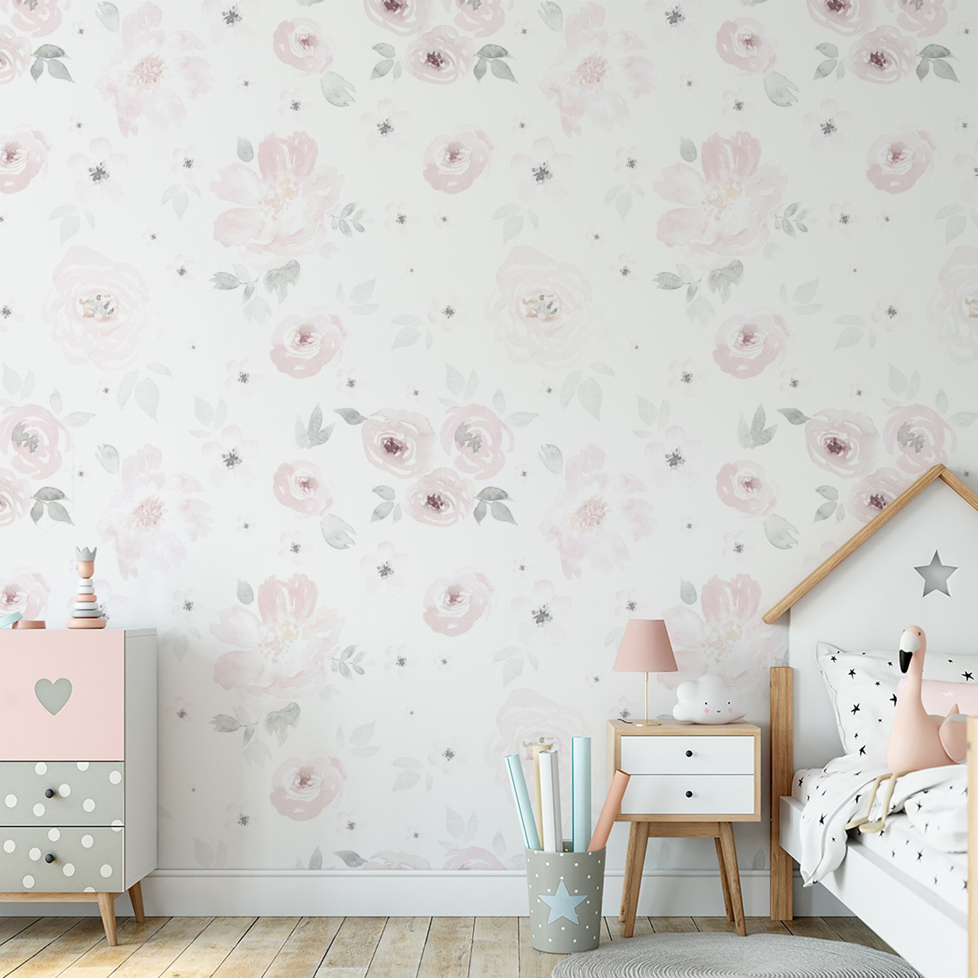 Papel de parede floral flores rosa infantil M² PP135 - 2