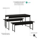 Ver imagem 6 de Conjunto Mesa de Jantar com 2 Bancos Estilo Industrial Active Yescasa