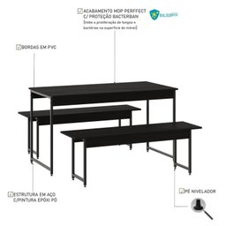 Conjunto Mesa de Jantar com 2 Bancos Estilo Industrial Active Yescasa - 6