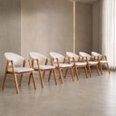 Ver imagem 1 de Kit 6 Poltronas de Jantar em Linho Marfim Design Elegante & Confortáveis