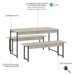 Conjunto Mesa de Jantar com 2 Bancos Estilo Industrial Active Yescasa - 5