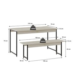 Conjunto Mesa de Jantar com 2 Bancos Estilo Industrial Active Yescasa - 3