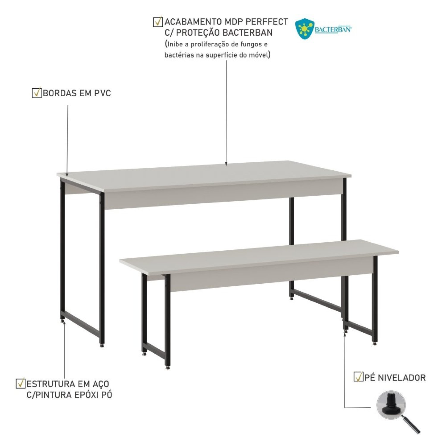 Conjunto Mesa de Jantar com 1 Banco Estilo Industrial Active Yescasa - 5