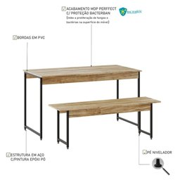 Conjunto Mesa de Jantar com 1 Banco Estilo Industrial Active Yescasa - 6