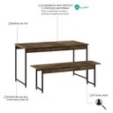 Ver imagem 5 de Conjunto Mesa de Jantar com 1 Banco Estilo Industrial Active Yescasa Marrom/Carvalho Dark