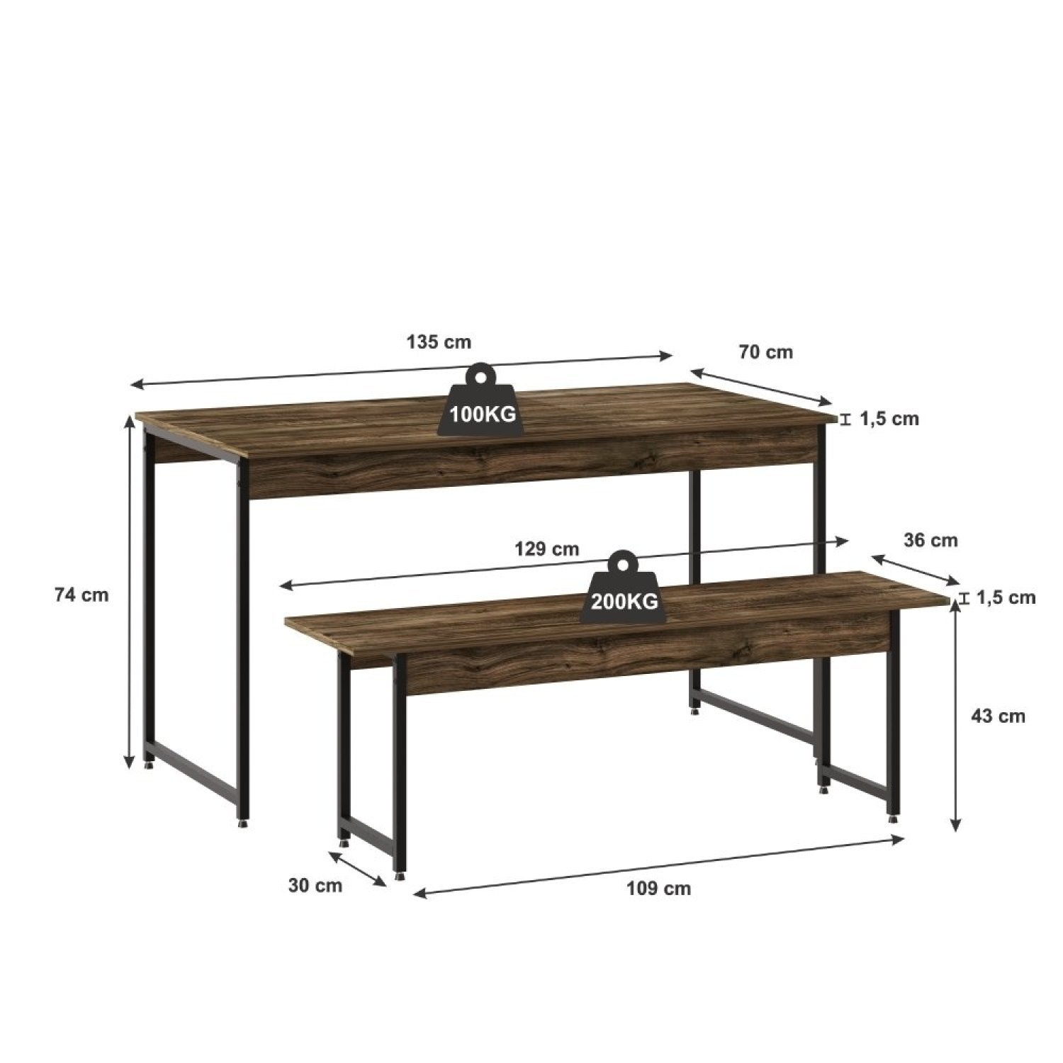 Conjunto Mesa de Jantar com 1 Banco Estilo Industrial Active Yescasa - 3