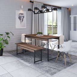 Conjunto Mesa de Jantar com 1 Banco Estilo Industrial Active Yescasa - 2