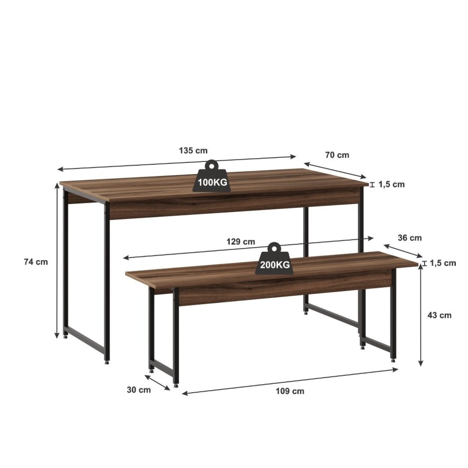 Conjunto Mesa de Jantar com 1 Banco Estilo Industrial Active Yescasa - 3