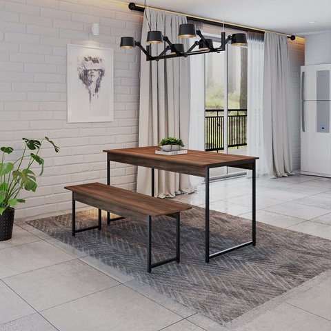Conjunto Mesa de Jantar com 1 Banco Estilo Industrial Active Yescasa Marrom/Nogal
