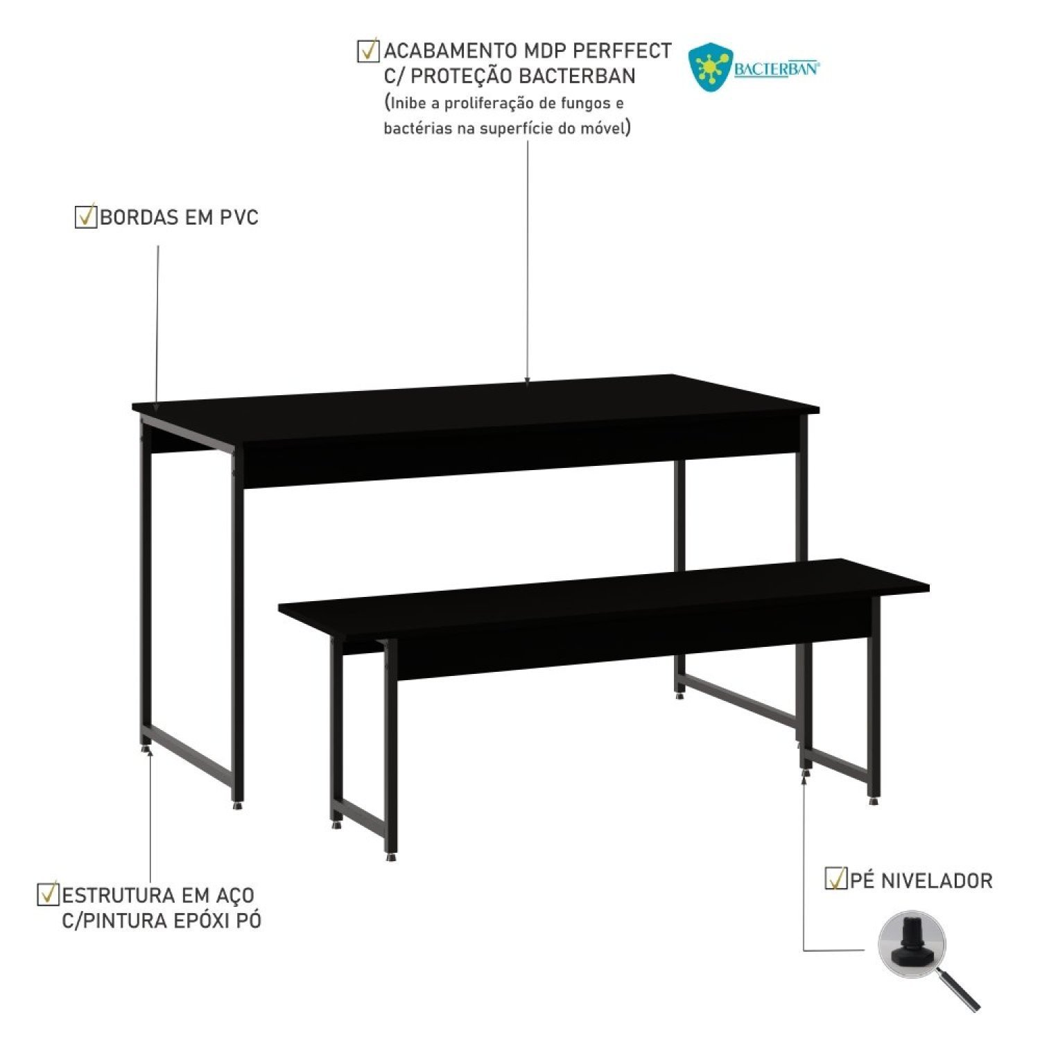 Conjunto Mesa de Jantar com 1 Banco Estilo Industrial Active Yescasa - 6