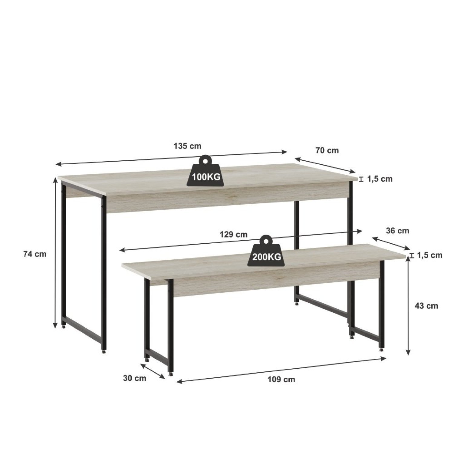 Conjunto Mesa de Jantar com 1 Banco Estilo Industrial Active Yescasa - 3