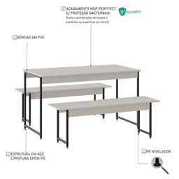 Conjunto Mesa de Jantar com 2 Bancos Estilo Industrial Active Yescasa - 6