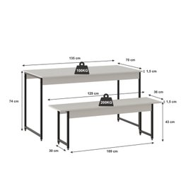 Conjunto Mesa de Jantar com 2 Bancos Estilo Industrial Active Yescasa - 4