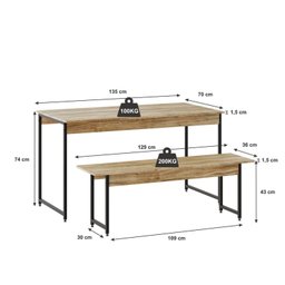 Conjunto Mesa de Jantar com 2 Bancos Estilo Industrial Active Yescasa - 4