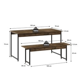 Conjunto Mesa de Jantar com 2 Bancos Estilo Industrial Active Yescasa - 4