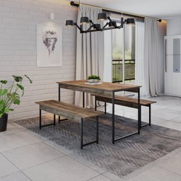 Conjunto Mesa de Jantar com 2 Bancos Estilo Industrial Active Yescasa - 1