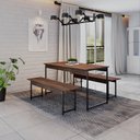 Ver imagem 1 de Conjunto Mesa de Jantar e 2 Bancos Industrial Aço MDP 135cm Preta e Marrom Yescasa Nogal