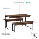 Ver imagem 5 de Conjunto Mesa de Jantar e 2 Bancos Industrial Aço MDP 135cm Preta e Marrom Yescasa Nogal