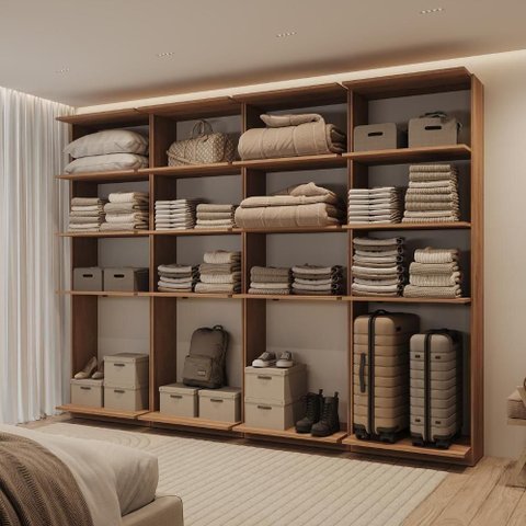 Guarda-Roupas Closet Modulado Alasca 240cm 4 Peças com 12 Prateleiras Freijó Carraro