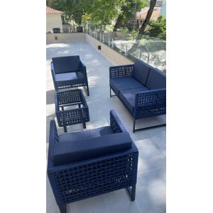 Conjunto de Sofá Bahamas Corda Náutica em Tela - 1 Sofá + 2 Poltronas + Mesa centro - Tecido Lisato 