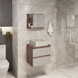 Gaam Imperial 500 Conjunto Gabinete Banheiro Suspenso com Cuba Duratec e Espelho