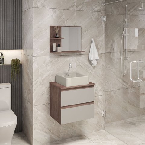 Gaam Imperial 500 Conjunto Gabinete Banheiro Suspenso com Cuba Duratec e Espelho