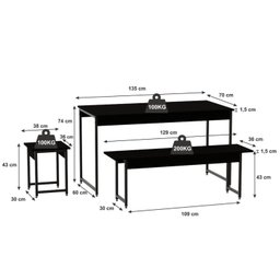 Conjunto Mesa de Jantar com 2 Bancos 2 Banquetas Estilo Industrial Active Yescasa - 3