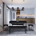 Ver imagem 4 de Conjunto Mesa de Jantar com 2 Bancos 2 Banquetas Estilo Industrial Aço Active Preto Ônix Yescasa