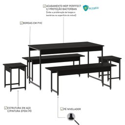 Conjunto Mesa de Jantar com 2 Bancos 2 Banquetas Estilo Industrial Active Yescasa - 5