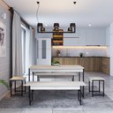 Ver imagem 4 de Conjunto Mesa de Jantar com 2 Bancos 2 Banquetas Estilo Industrial Active Yescasa Branco/Snow
