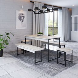 Conjunto Mesa de Jantar com 2 Bancos 2 Banquetas Estilo Industrial Active Yescasa - 1