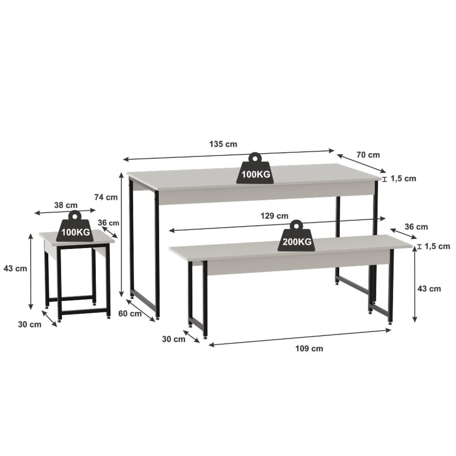 Conjunto Mesa de Jantar com 2 Bancos 2 Banquetas Estilo Industrial Active Yescasa - 3