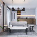 Ver imagem 4 de Conjunto Mesa de Jantar com 2 Bancos 2 Banquetas Estilo Industrial Active Yescasa Branco/Chess