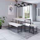 Ver imagem 1 de Conjunto Mesa de Jantar com 2 Bancos 2 Banquetas Estilo Industrial Active Yescasa Branco/Chess