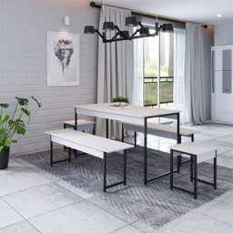 Conjunto Mesa de Jantar com 2 Bancos 2 Banquetas Estilo Industrial Active Yescasa - 1